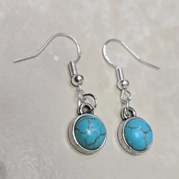 925 Silver Hook Turquoise and Silver Dangle Earrings - Picture 3 of 15